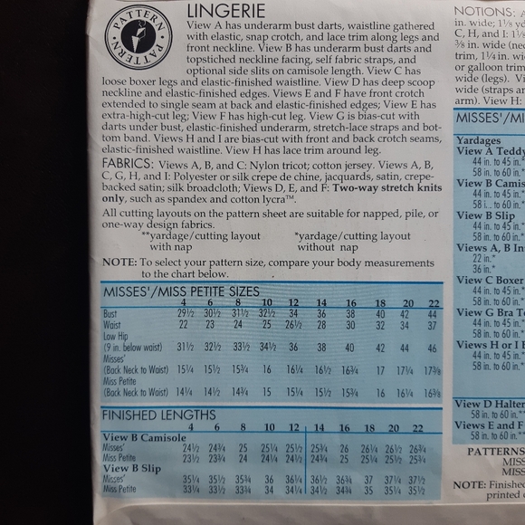 Lingerie Sewing Pattern - never used - Picture 4 of 9